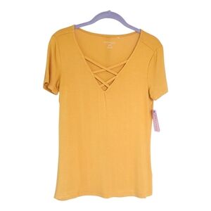 Philosophy Softest Lattice Tee XS Mustard Yellow NWT‎ Boho Casual Stretch